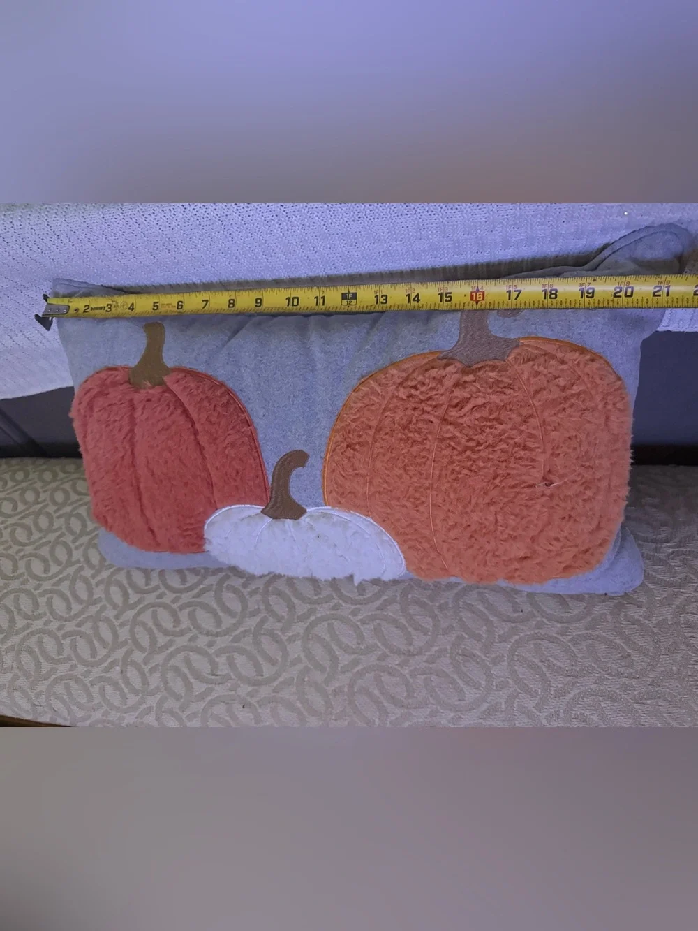 Autumn Pumpkin Accent Pillow - Orange & White Decorative Throw